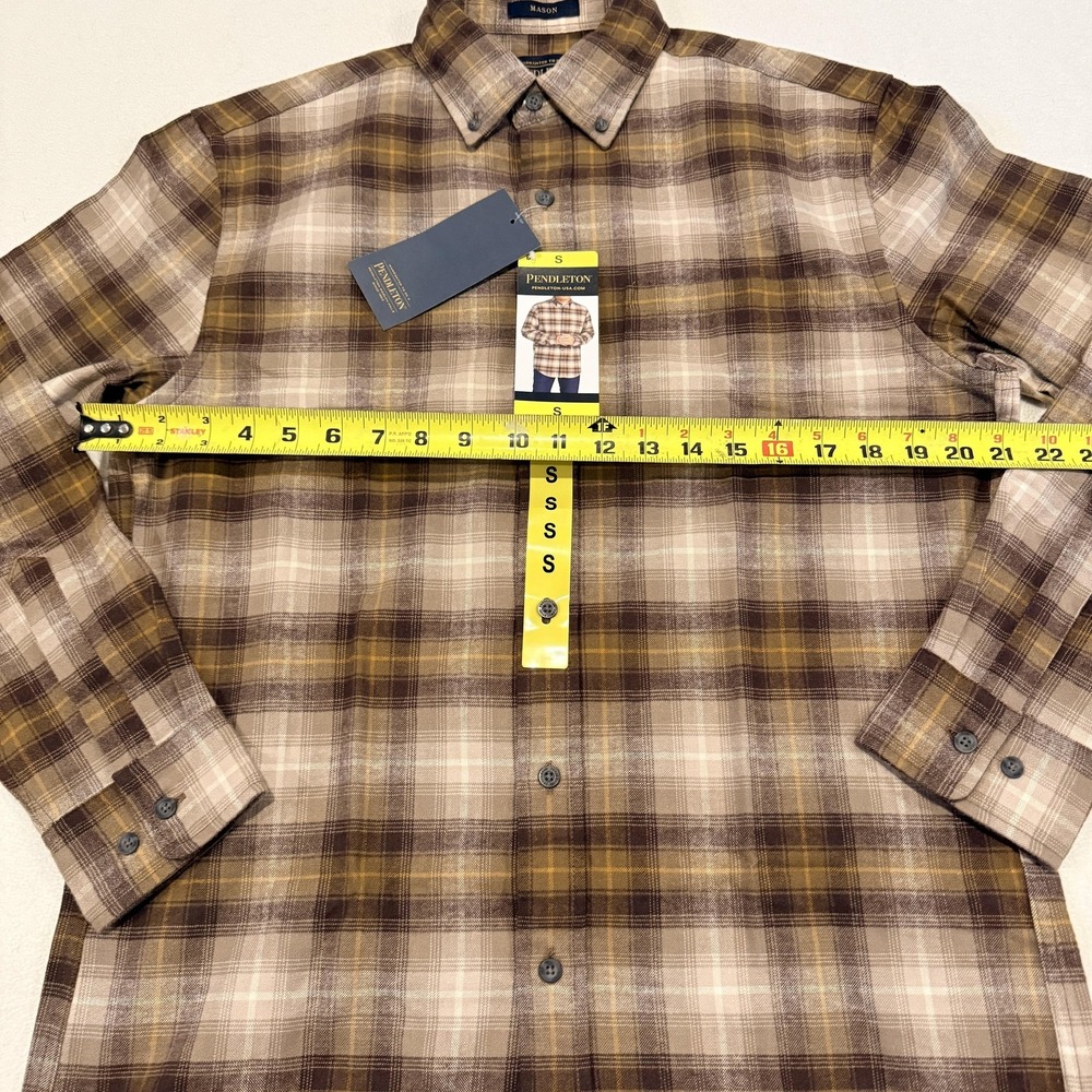 Pendleton Mason Shirt Mens S Brown Plaid Cotton Flannel Button Front lodge camp - Picture 6 of 12